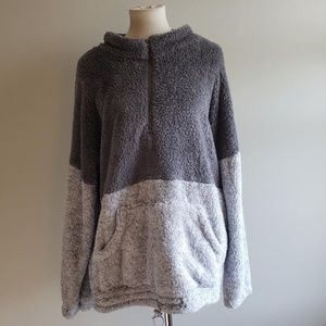 ZAvenue Gray Sherpa Quarter Zip Jacket Coat 1X NEW